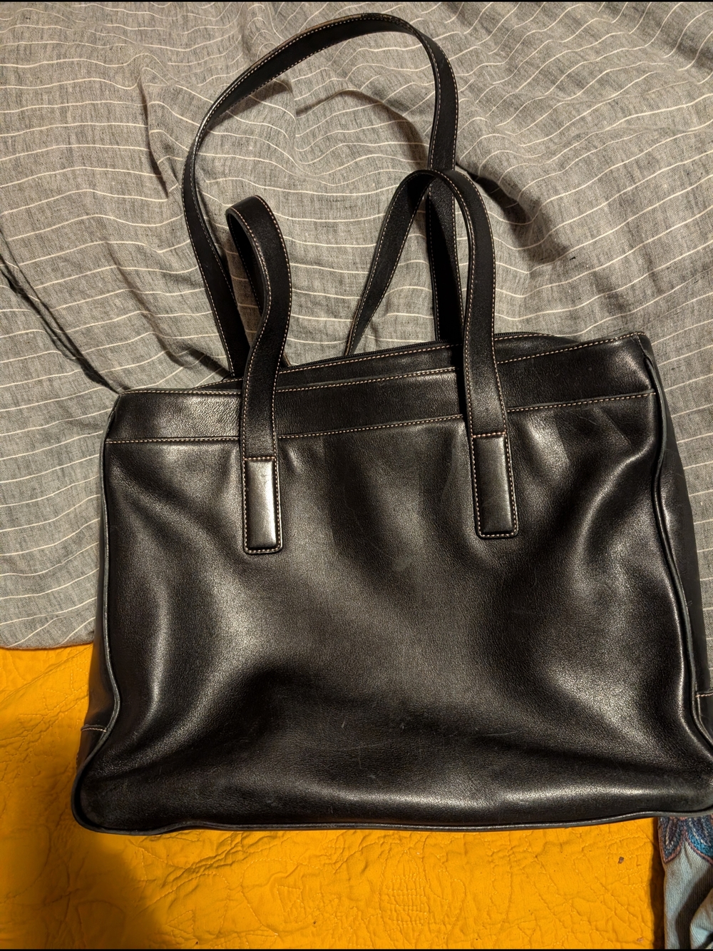 Coach Black Leather Tote Bag Computer Bag - Picture 2 of 7